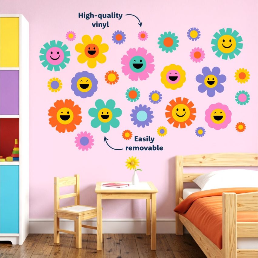 Bright Smiley Flowers Wall Stickers gallery image №1