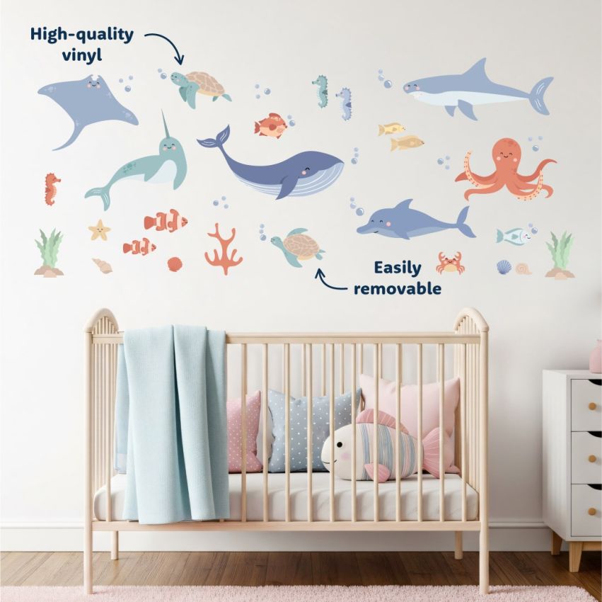 Pastel Sea Animals Wall Stickers product preview image