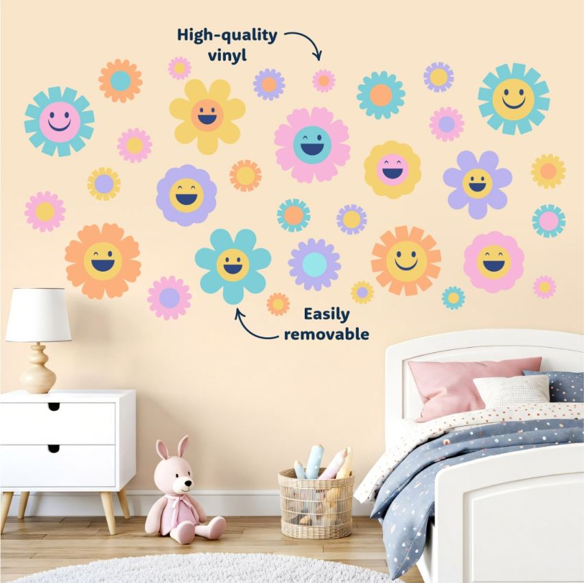 Pastel Smiley Flowers Wall Stickers product preview image