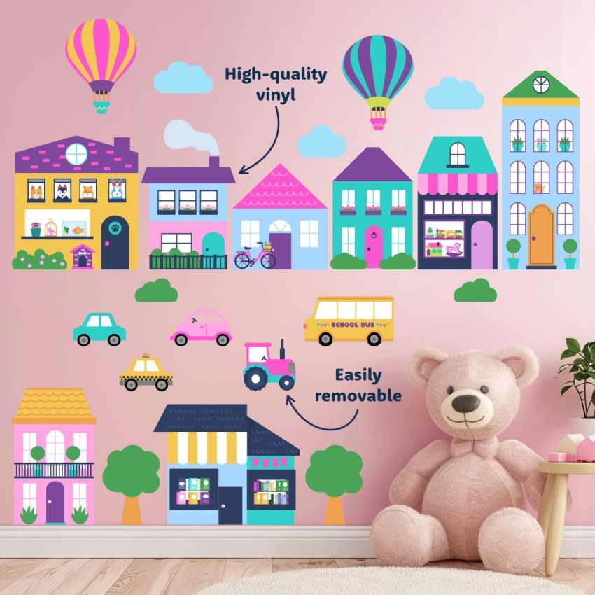 Pink Little Town Wall Stickers product preview image