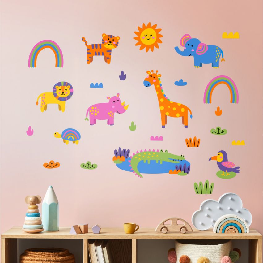 Pink Wild Animals Wall Stickers product preview image