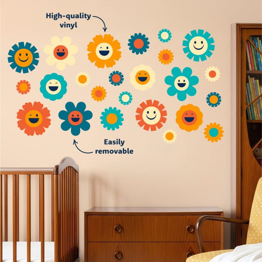 Retro Smiley Flowers Wall Stickers gallery image №1